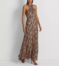 Lauren Ralph Lauren Women's Paisley Metallic Jacquard Gown Purple MU SZ. 10 325