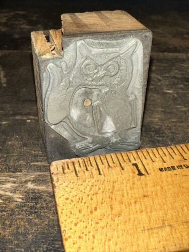 Print Block “ Owl Holding a Book “ Proud Pose! Wood Block - Picture 1 of 4