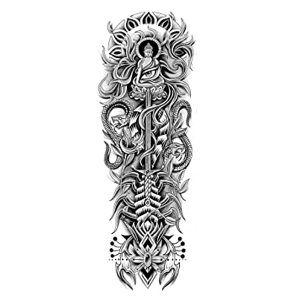 Full Arm Tattoos Stickers Sleeves Buddha Large Arm Sleeve Tattoo for