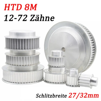 MARKENLOS HTD 8M Zahnriemenscheibe mit Schritt 12-72 Zähnen Schlitz 27mm / 32mm für CNC,3D