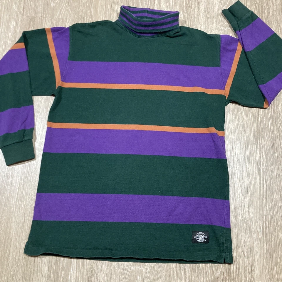 Camisa Woolrich L 90s 00s Y2K Rayas Exterior Activo Simulado Cuello Tortuga Camiseta Foto 2 de 4