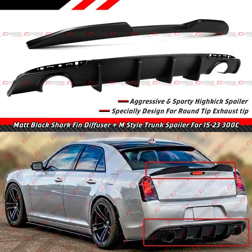 For 2015-2023 Chrysler 300 Matt Black Rear Diffuser W/ Round Tip ...