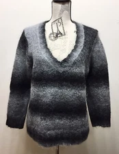 Holt Renfrew Women V Neck Sweater Mohair Blend XL Grey Ombré