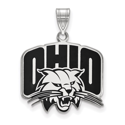 Sterling Silver Rhodium-plated LogoArt Ohio University Large Enameled Pendant