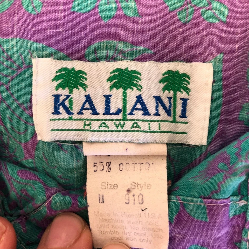 Camisa de Surfista Hawaiana Estampado Inverso Floral Verde Pull Over Kalani Púrpura Años 80 De Colección Foto 4 de 4
