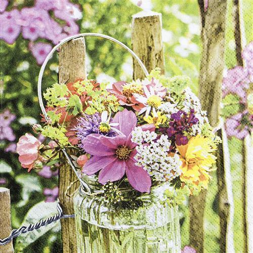 20 Servietten Blooming Fence Blumen Vase Zaun Sommer Natur Tischdeko 33X33Cm-image