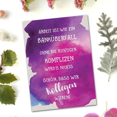 Postkarte Kollegen Abschied "Banküberfall" Kollegen Geschenk Postkarte Sprüche