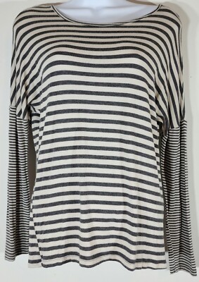 Women's d.n.a. Couture Sm black and tan striped roll tab long sleeve shirt (T7)