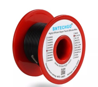 BNTECHGO 22 Gauge Silicone wire spool 50 ft Black Flexible 22 AWG Stranded Ti...