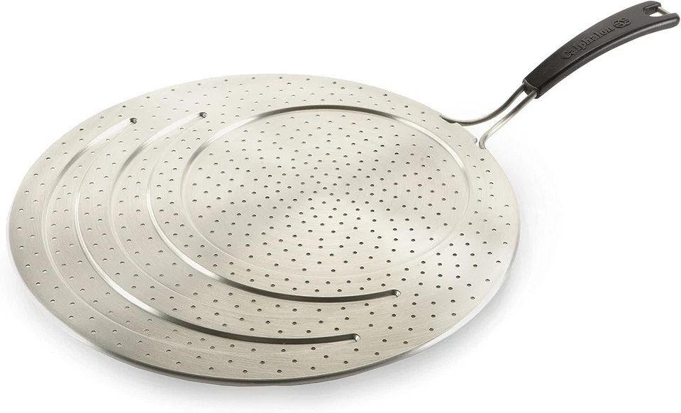 Protector contra salpicaduras de acero inoxidable de 13" con mango Cool-Touch para cocinar sin desorden Foto 2 de 2