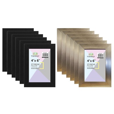 [12er Set] Bilderrahmen 4''x6'' Schwarz & Silber Styrol Hochformat Wandmontage
