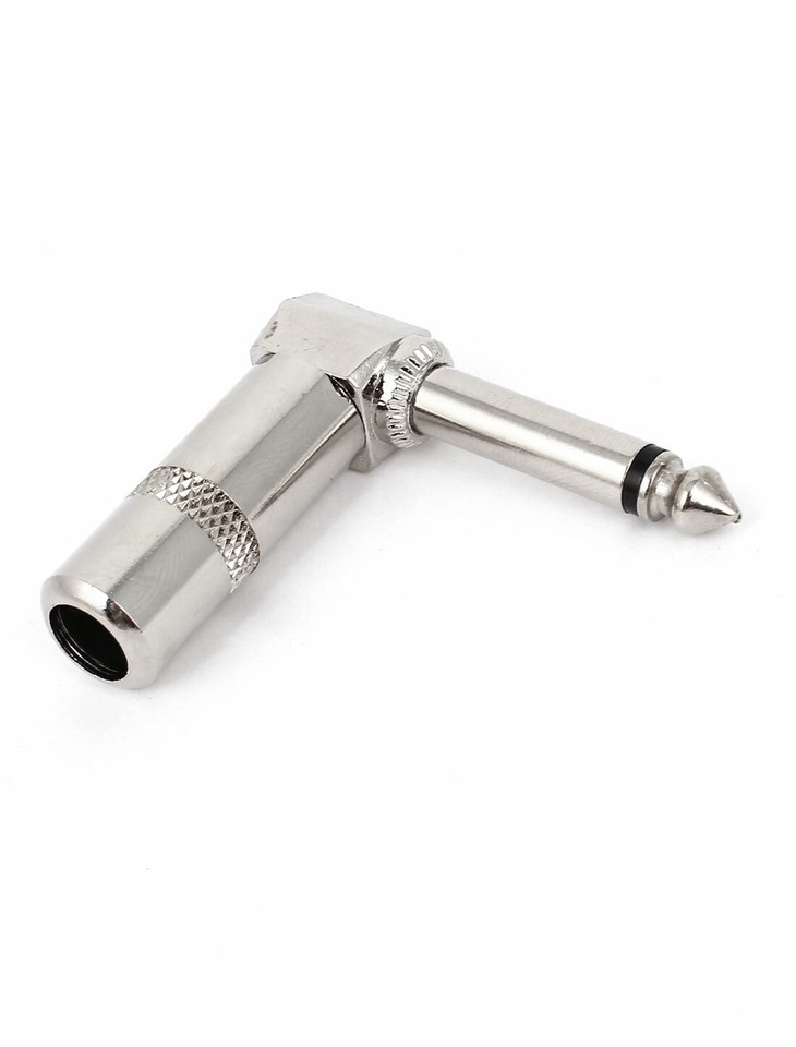 6.35mm Right Angle Double Core Male Guitar Audio Jack Plug Silver Tone ...