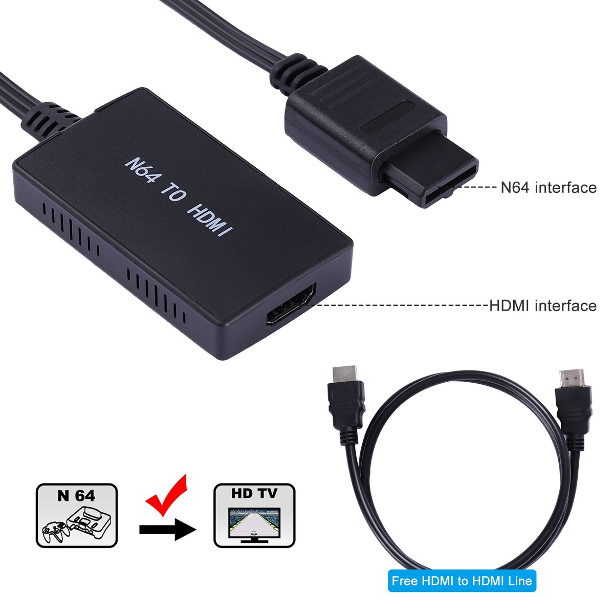N64 To HDMI Converter Adapter HD Cable for Nintendo 64 Gamecube