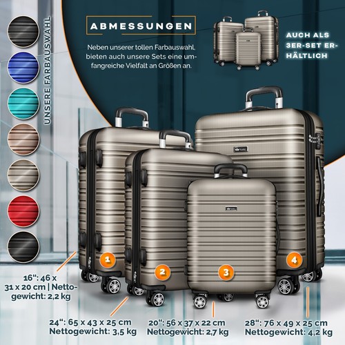 tillvex® Reisekoffer Set Koffer Hartschale Trolley Kofferset Tasche S-M-L-XL - Bild 109 von 120
