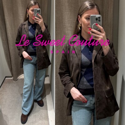 MASSIMO DUTTI SS25 BROWN Suede leather blazer with pockets ALL SIZES  4722/942