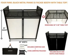 DJ Event Facade White/Black Scrim Metal Frame Booth + 20" x 40" Flat Table Top 