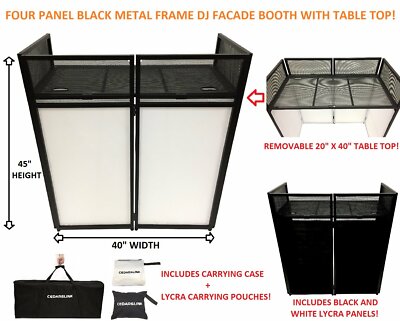 DJ Event Facade White/Black Scrim Metal Frame Booth + 20'' x 40'' Flat Table Top 