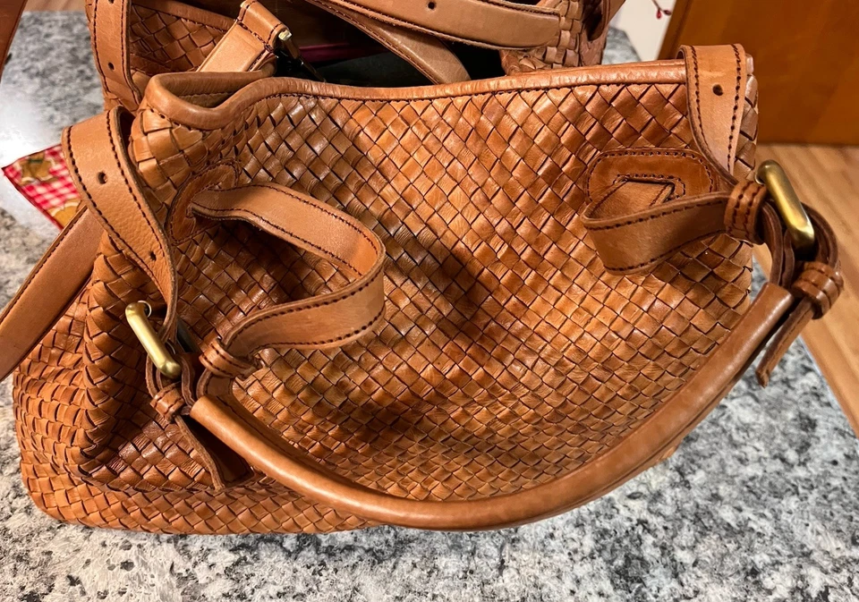 Valentina Hecho en Italia Cuero Tejido Bolso Hobo Bolso de Mano Marrón Italiano Foto 4 de 4