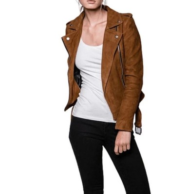 Motorcycle Jacket Women Handmade Stylish Classic Biker Lambskin Suede Leather
