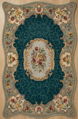 Sage and teal rug floral carpet French Aubusson area rug antique style rug