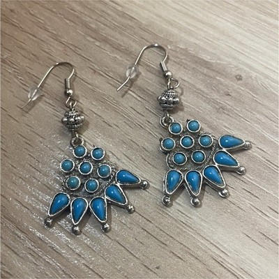 Vintage Native American Style Turquoise Dangle Drop Earrings, Alloy, Hook