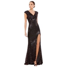 Mac Duggal 5441 Brown & Black Embellished Cap Sleeve Dress Size 6 $598