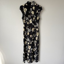 Vtg Cheongsam Dress Chinese Mandarin Qipao 10 P Semi Sheer Black Floral