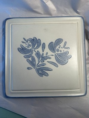 Pfaltzgraff 8'' Square Ceramic Trivet White/Blue Floral Glossy Non-Slip