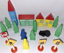 Wooden train Town 22 pieces Assorted as shown See pictures for condition