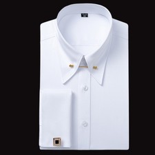 Mens Dress Shirts Luxury Business French Cuff Bamboo Formal Wedding Shirts Tops