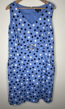 Tahari Arthur S Levine Polka Dot Sheath Dress Womens Size 16 Blue White Belted