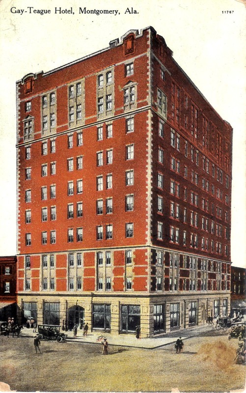 Montgomery AL  Gay-Teague  Hotel DB Postcard STREET SCENE  CAR