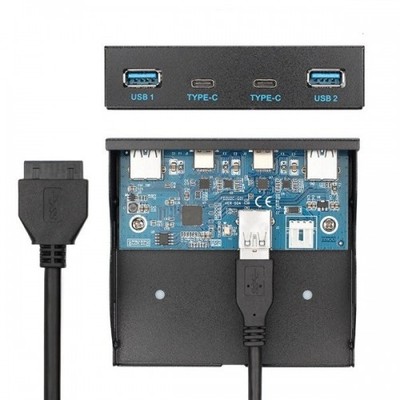USB HUB 2x Typ A 3.0 + 2x USB C 3.1 Panel Mount für Diskettenschacht