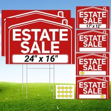 6 Pcs Estate Sale Signs with Stakes, 2 Foldable Extra-Large Estate Sale Signs 24