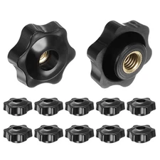 12pcs Star Knobs M10 Thread 38mm Head Through Hole Brass Insert Hand Knob Black