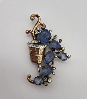 Vintage Crown Trifari Sterling Fruit Salad Flower Pot Fur Clip Brooch