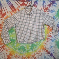 Vintage LL Bean Mens Shirt L Red White Blue Plaid Seersucker