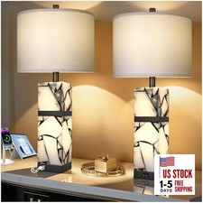 27" Alabaster Table Lamps Set of 2 with Night Light for Living Room Black