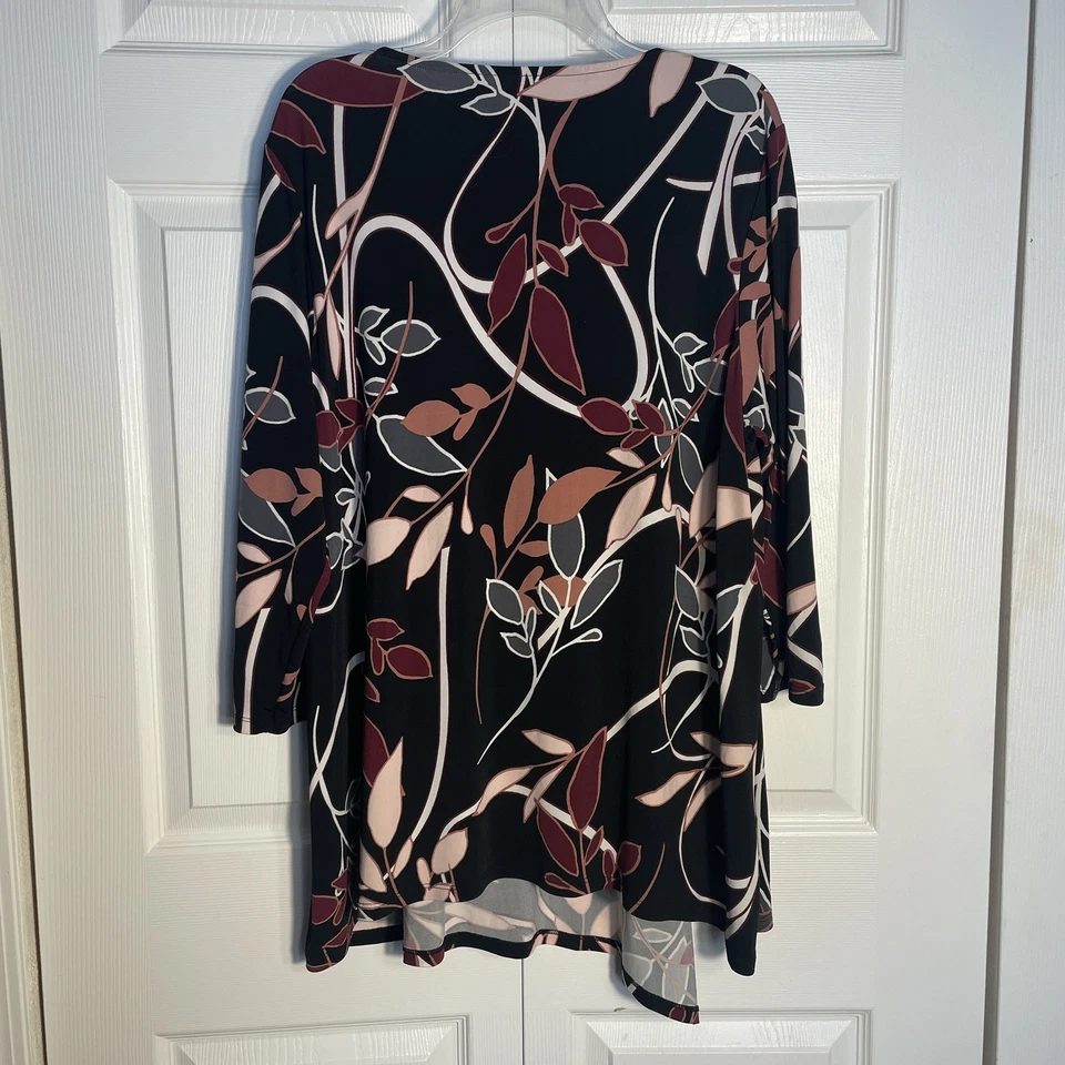 Camisa Alfani Mujer Mujer 2X Negra Roja Beige Floral Pullover Túnica Detalle Cremallera Foto 4 de 4