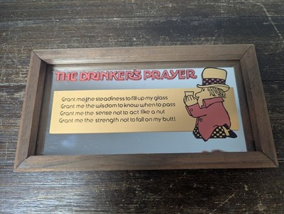 Vintage The Drinkers Prayer Framed Glass Bar Art RARE Antique Collectable 8.5''