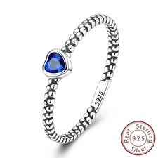 Mula Women's Retro Heart Blue AAA CZ Ring 925 Sterling Silver Love Jewelry