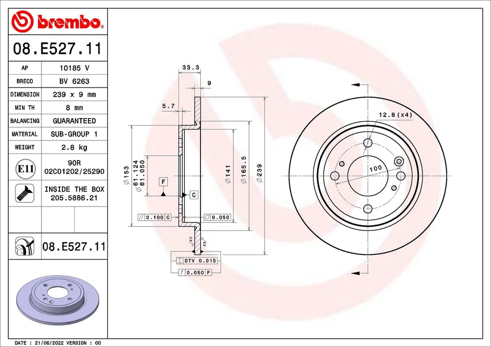 2x BRAKE DISC 09.E528.11 FOR INFINITI M 274 2.0L 651.930 2.1L 4cyl Q60 3.7L 6cyl - Image 2 of 4