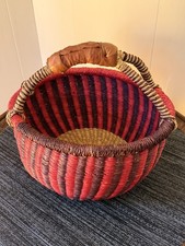Unique Handwoven African Bolga Basket Leather Handle Multicolor
