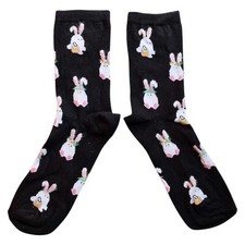 White Easter Bunny Rabbits In Bonnets With Baskets Design Ladies Socks 4-8 UK