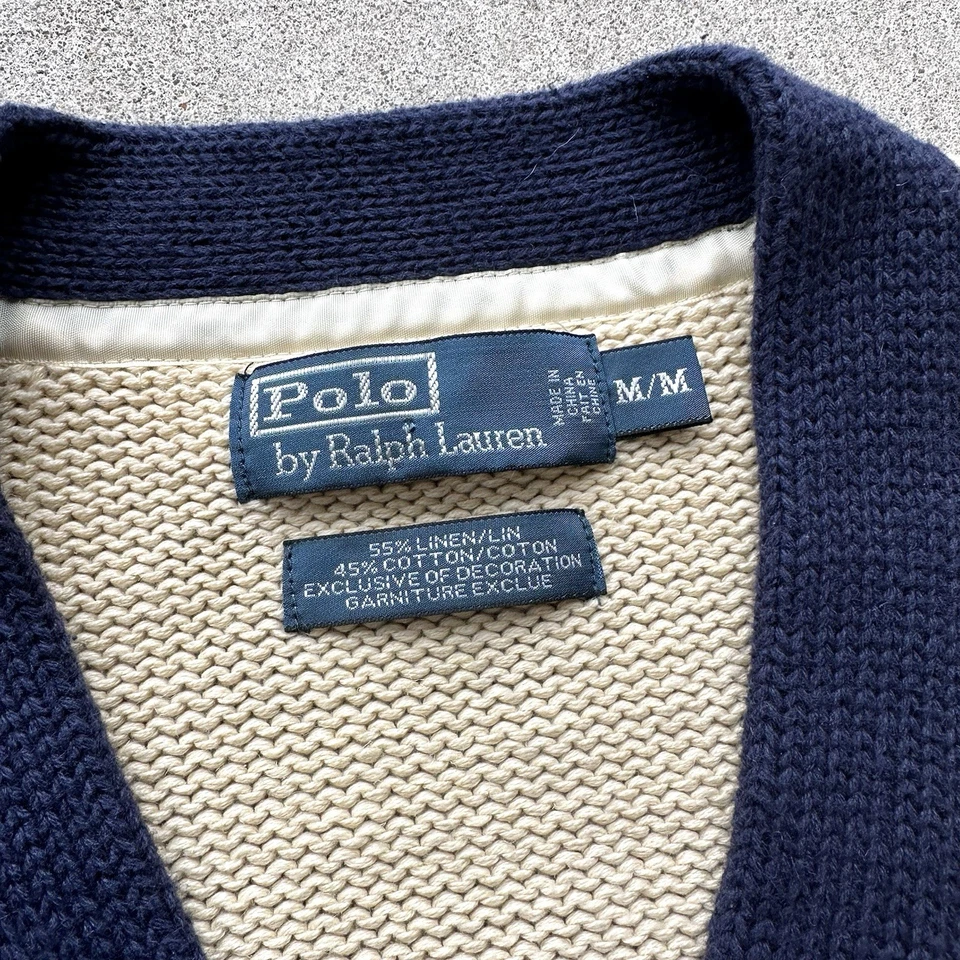 Cárdigan Suéter Vintage Polo Ralph Lauren Años 90 Ala P Universitaria Mediano Foto 4 de 4