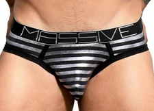 Andrew Christian Massive Glam Stripe Brief: Black/Silver - 90973 - S & Medium