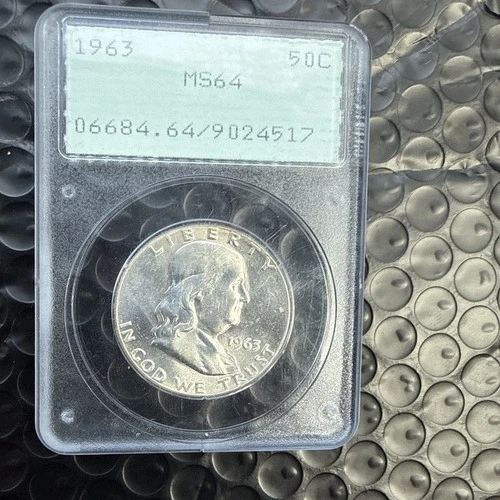 1963 FRANKLIN SILVER HALF 50c PCGS MS64 “RATTLER “