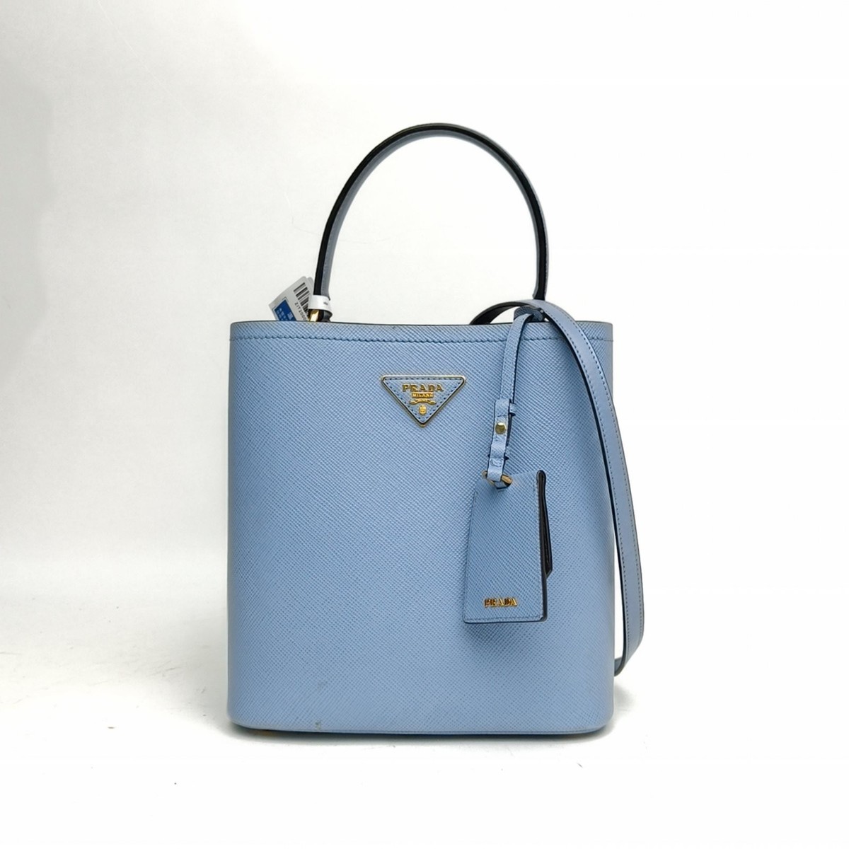 PRADA Panier Bucket Shopping Bag Medium Blue Calfskin Crossbody