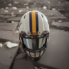LSU Tigers Full Face Football Helmet White Purple Yellow Chin Strap Face Mask