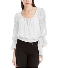 Max Studio London Womens Ruffled Tie-Waist Knit Blouse